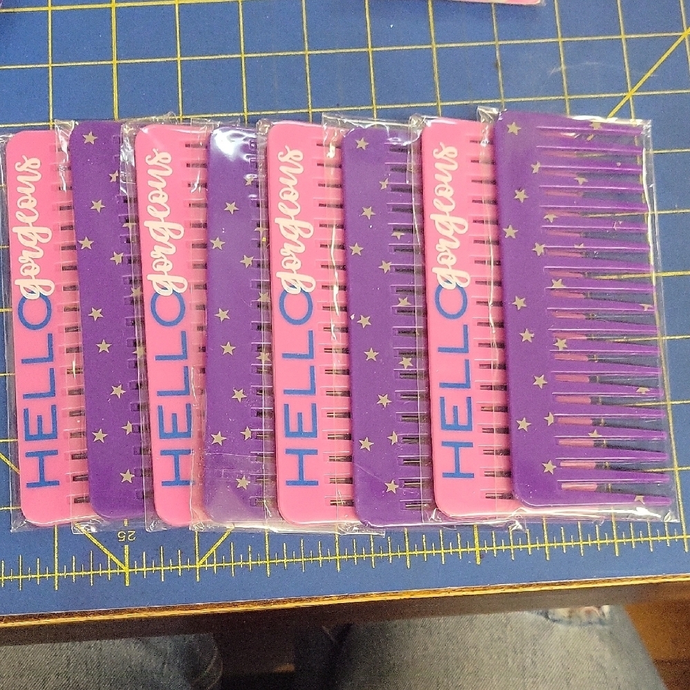 Bundle of 8 Purple Pink Detangling Shampoo Wide Teeth Comb